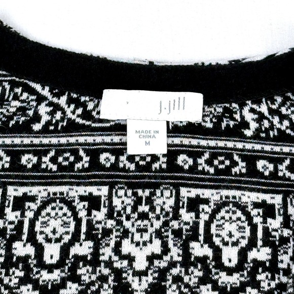 J Jill Black White Pattern Open Front Cardigan Jacket Women's M - Picture 2 of 7